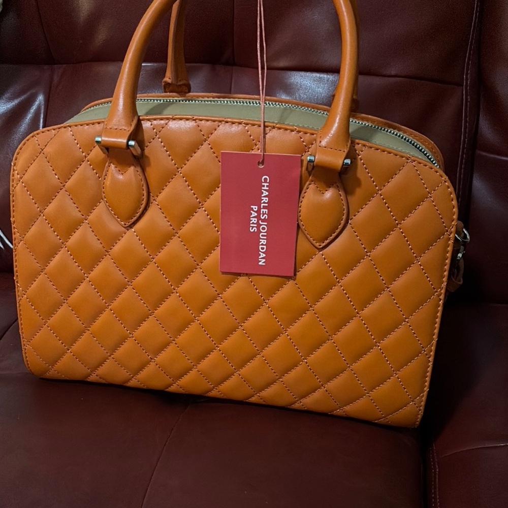 Charles Jourdan Tan Quilted Satchel